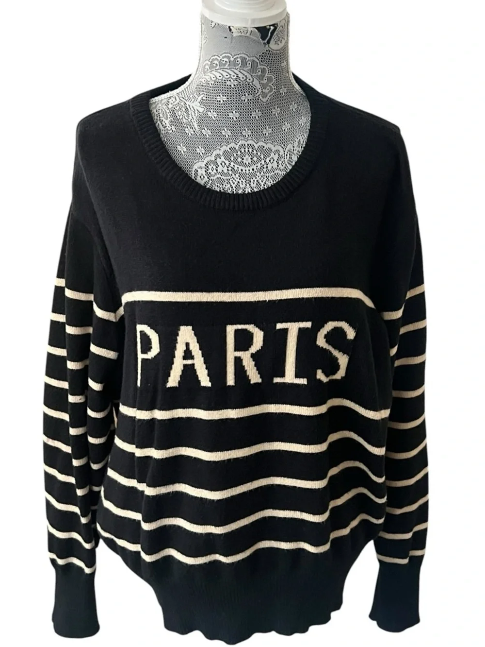 Fashion Nova J’Adore Paris Striped Sweater Black/Cream Size 1X